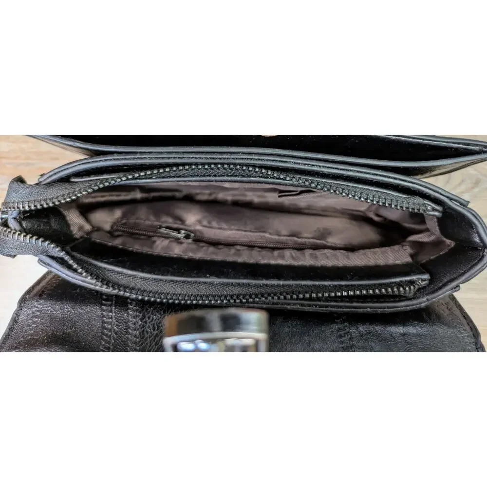 Moshineno Crossbody Bag Black Moto Patchwork Metal Badge Wide Strap Moshoinot